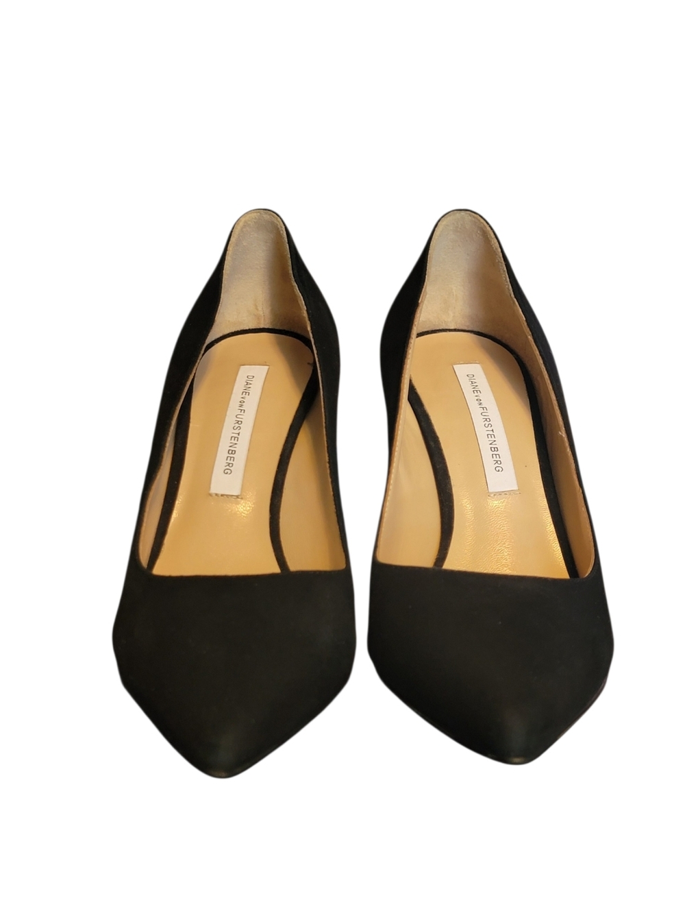 DIANE VON FURSTENBERG Black Suede Pointed Heels Shoes 6M - Picture 4 of 8